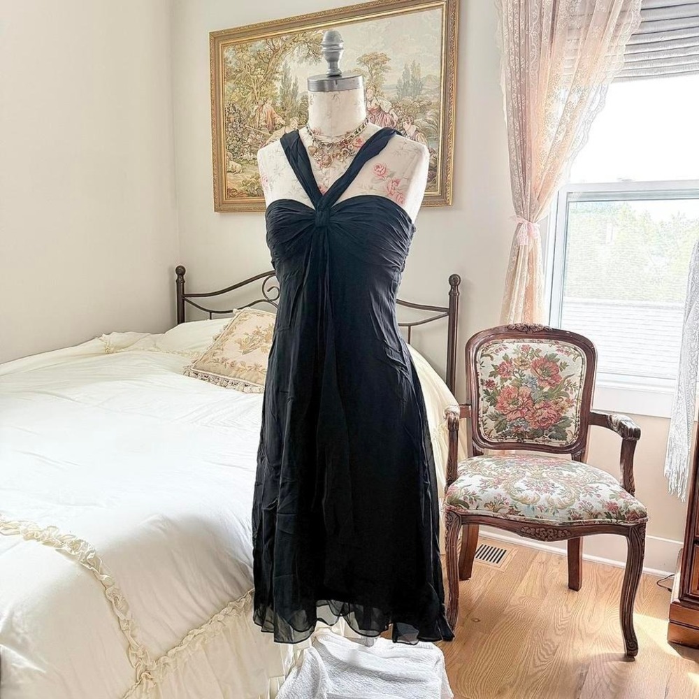 Y2K maggy london black silk halter dress size 4 100% silk - Picture 1 of 6